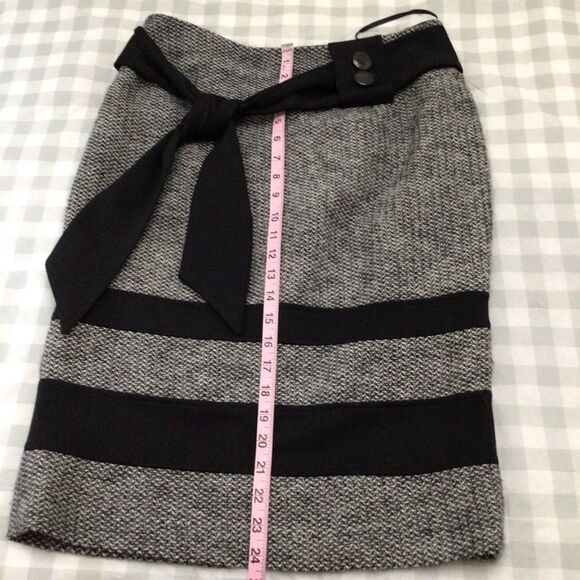 INFINITIF tweed pencil skirt wool blend black grey belted size 38 - Picture 12 of 16